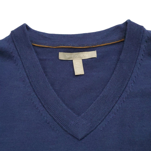 Nordstrom Merino Wool V Neck Long Sleeve Blue Sweater Mens XXL - Picture 4 of 12